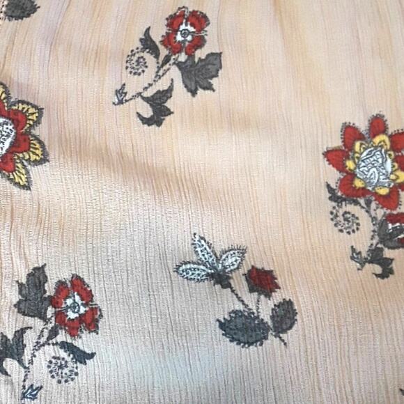 Womens Sz S Beige Gauzy Floral Fairy BOHO Cottage Core V-Neck Pullover Blouse - Picture 9 of 11